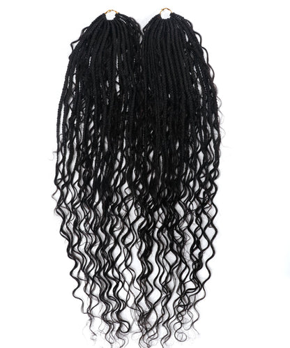 Crochet Boho Box Braids With Human Hair Curls 24"(2 pieces curls)