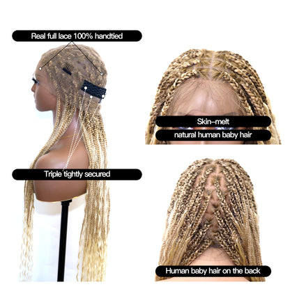 Tangleless 36" #27/613 Knotless Boho Box Braided Wig Human Hair Boho Curls 86 Strands