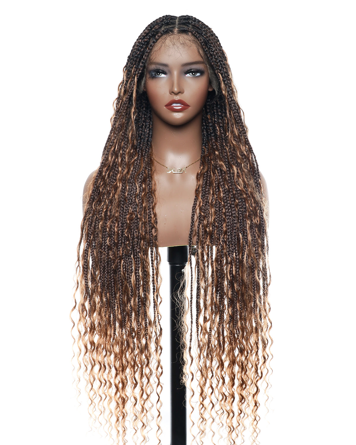 36" Human Hair Boho Curls HD Lace Knotless Box Braided Wig Full Hand-tied - Human Baby Hair