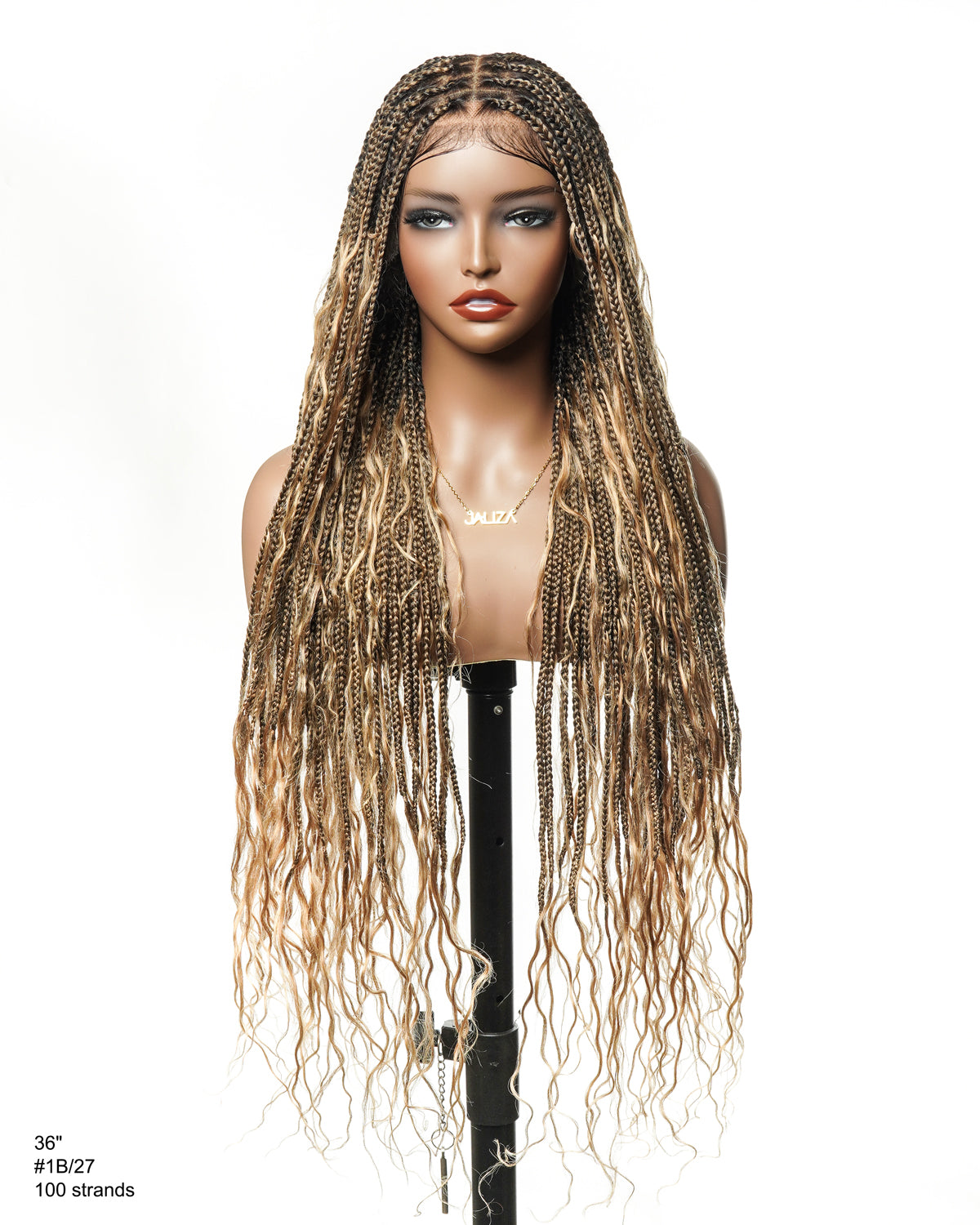 (Pre Bleached Human Hair Lace) High density Square Base HD Lace Lightweight 100 Strands Tangleless 36" Knotless Boho Small Box Braided Wig - Human Baby Hair