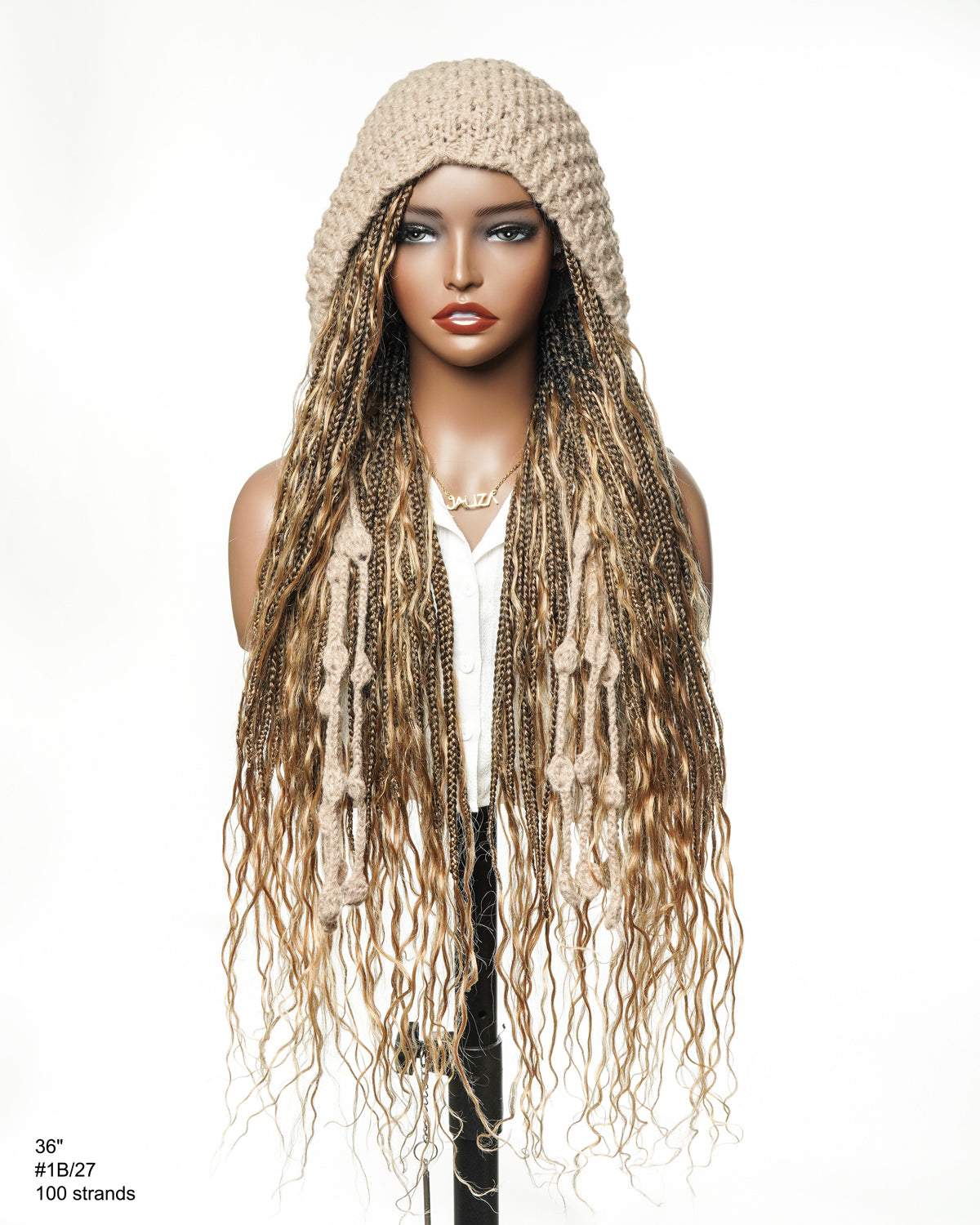 (Pre Bleached Human Hair Lace) High density Square Base HD Lace Lightweight 100 Strands Tangleless 36" Knotless Boho Small Box Braided Wig - Human Baby Hair