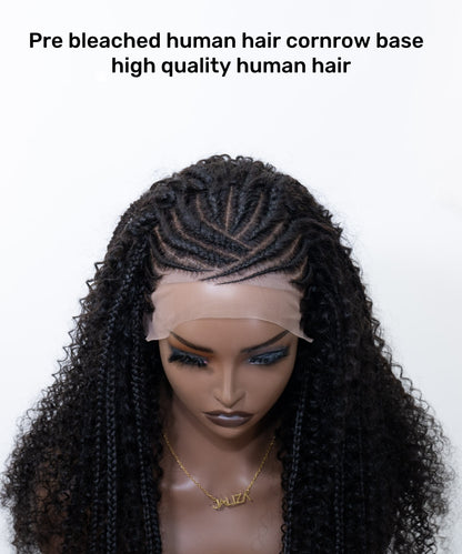 Extra Full Pre bleached Human Hair Lace Braided Cornrow Style Braided Wig