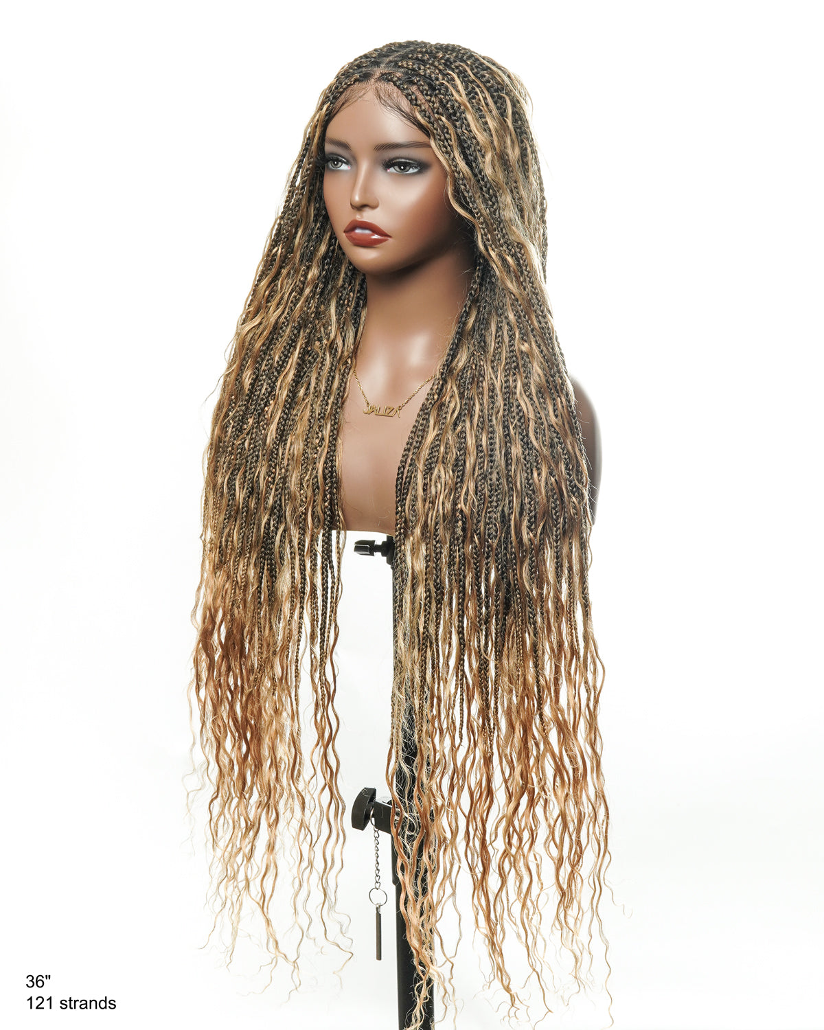 36" Human Hair Boho Curls HD Lace Knotless Box Braided Wig Full Hand-tied - Human Baby Hair