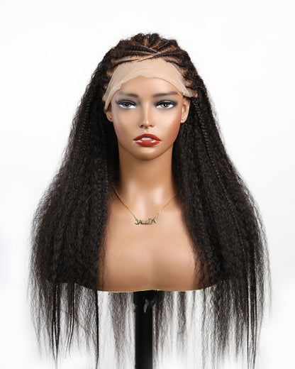 Extra Full Pre bleached Human Hair Lace Braided Cornrow Style Braided Wig