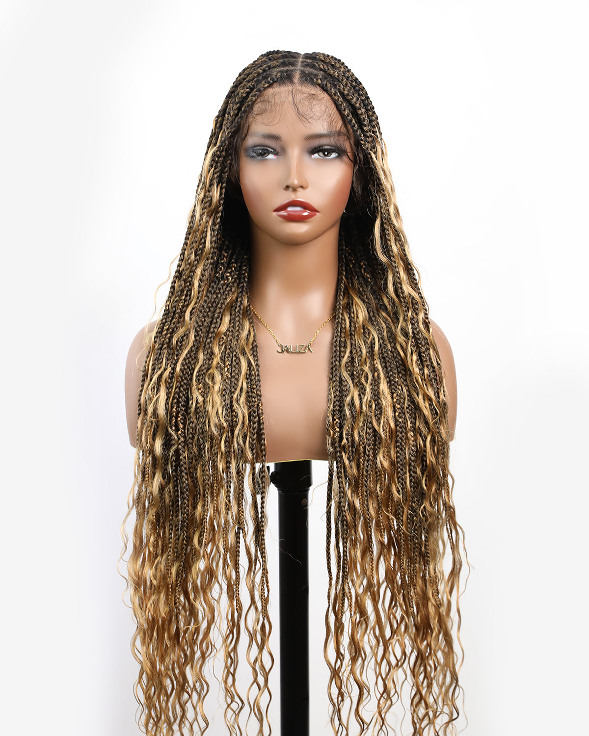 High density Square Base HD Lace Lightweight 100 Strands Tangleless 36" Knotless Boho Small Box Braided Wig - Human Baby Hair