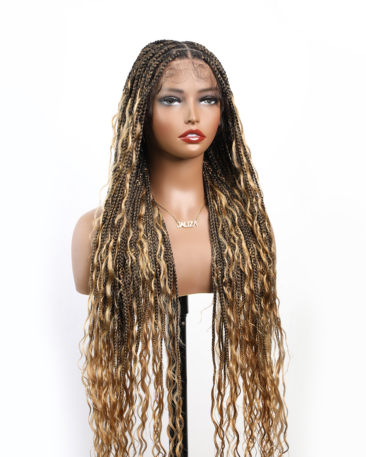 High density Square Base HD Lace Lightweight 100 Strands Tangleless 36" Knotless Boho Small Box Braided Wig - Human Baby Hair