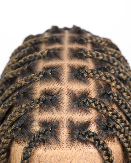 (Pre Bleached Human Hair Lace) High density Square Base HD Lace Lightweight 100 Strands Tangleless 36" Knotless Boho Small Box Braided Wig - Human Baby Hair