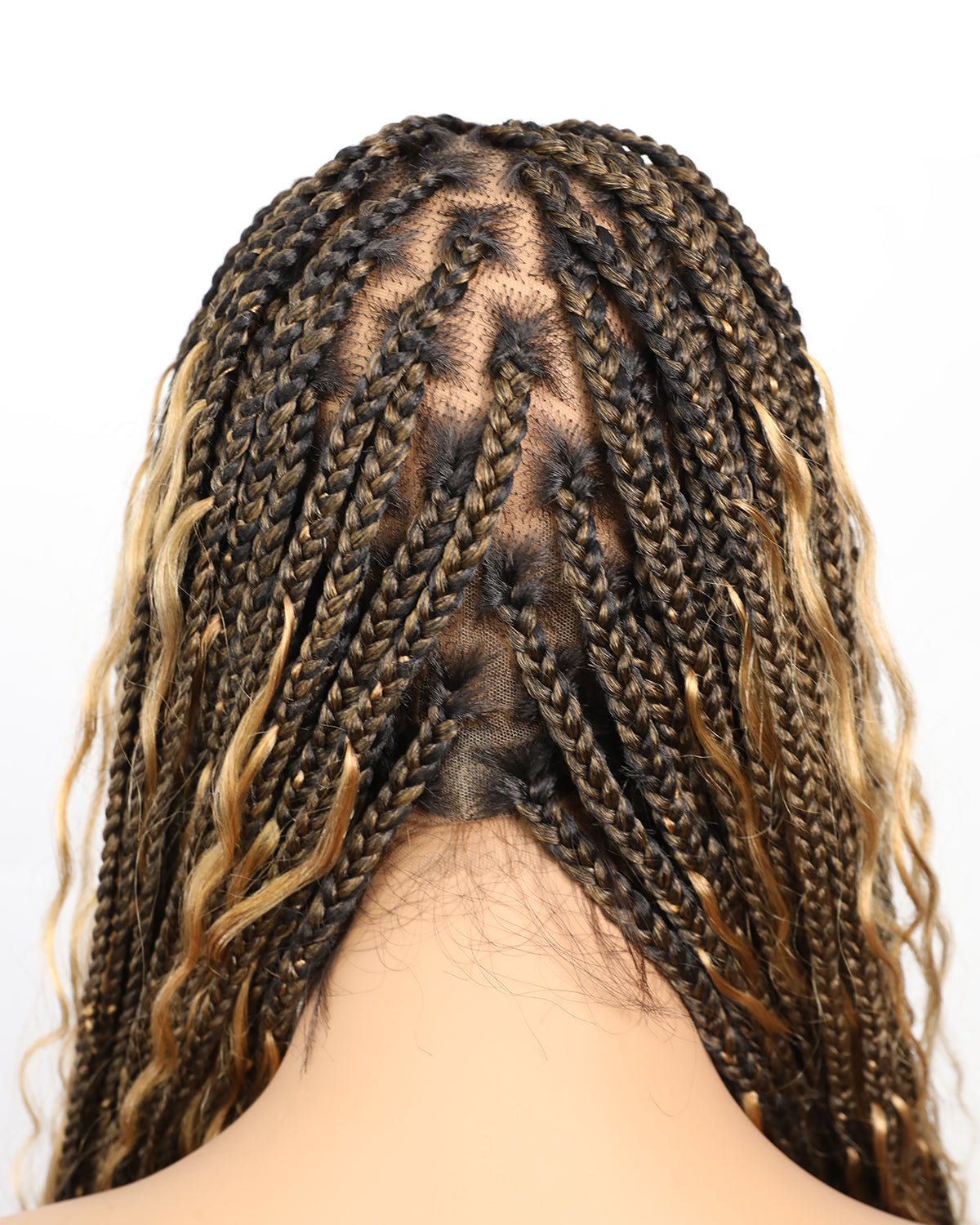 (Pre Bleached Human Hair Lace) High density Square Base HD Lace Lightweight 100 Strands Tangleless 36" Knotless Boho Small Box Braided Wig - Human Baby Hair