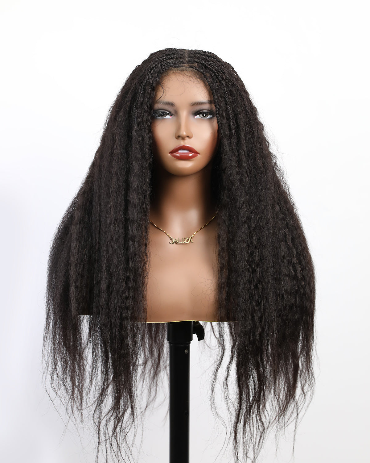 250 Density Human Hair Kinky Straight HD Lace Wavy Box Braided Wig (13*7 Lace frontal 80 Strands Box Braids 28")