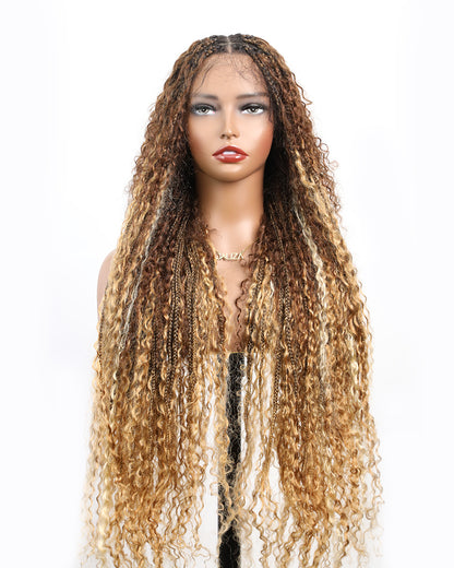 Extra Full Density HD Full Lace Blend Color 1B 30 27 613 Human Hair Boho Style Boho Box Braided Wig 100 Strands