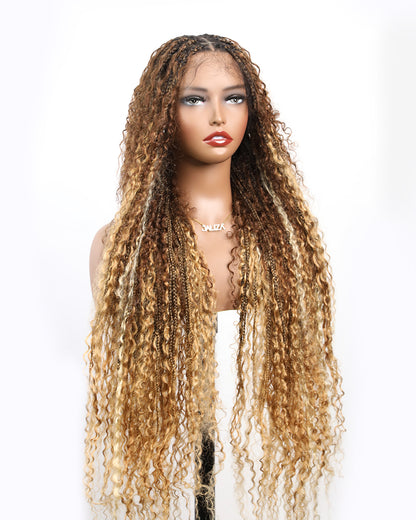 Extra Full Density HD Full Lace Blend Color 1B 30 27 613 Human Hair Boho Style Boho Box Braided Wig 100 Strands