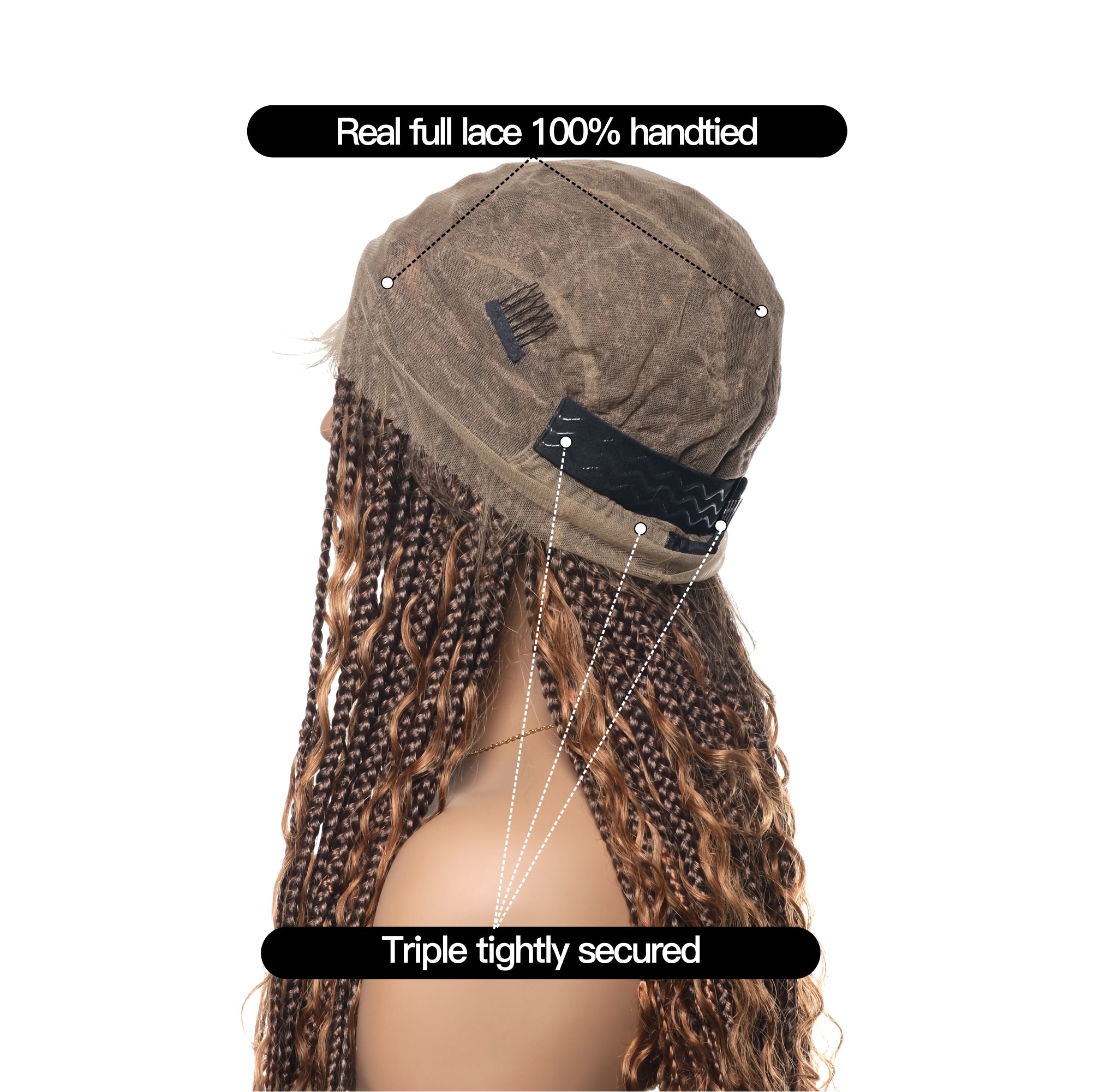 High Density Triangle Base Knotless Tangleless Boho Box Braided Wig 36" 102 Strands