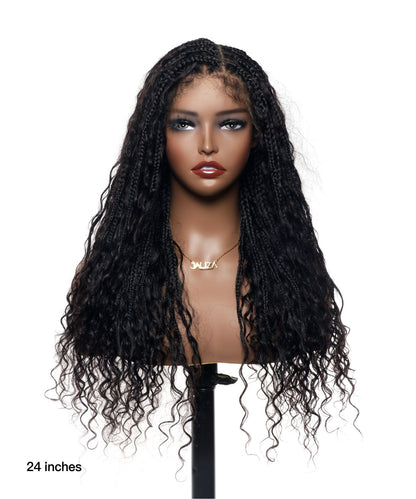 24" HD Lace Lightweight Tangleless Human Hair curls Full Hand Tied Boho Box Braided Wig