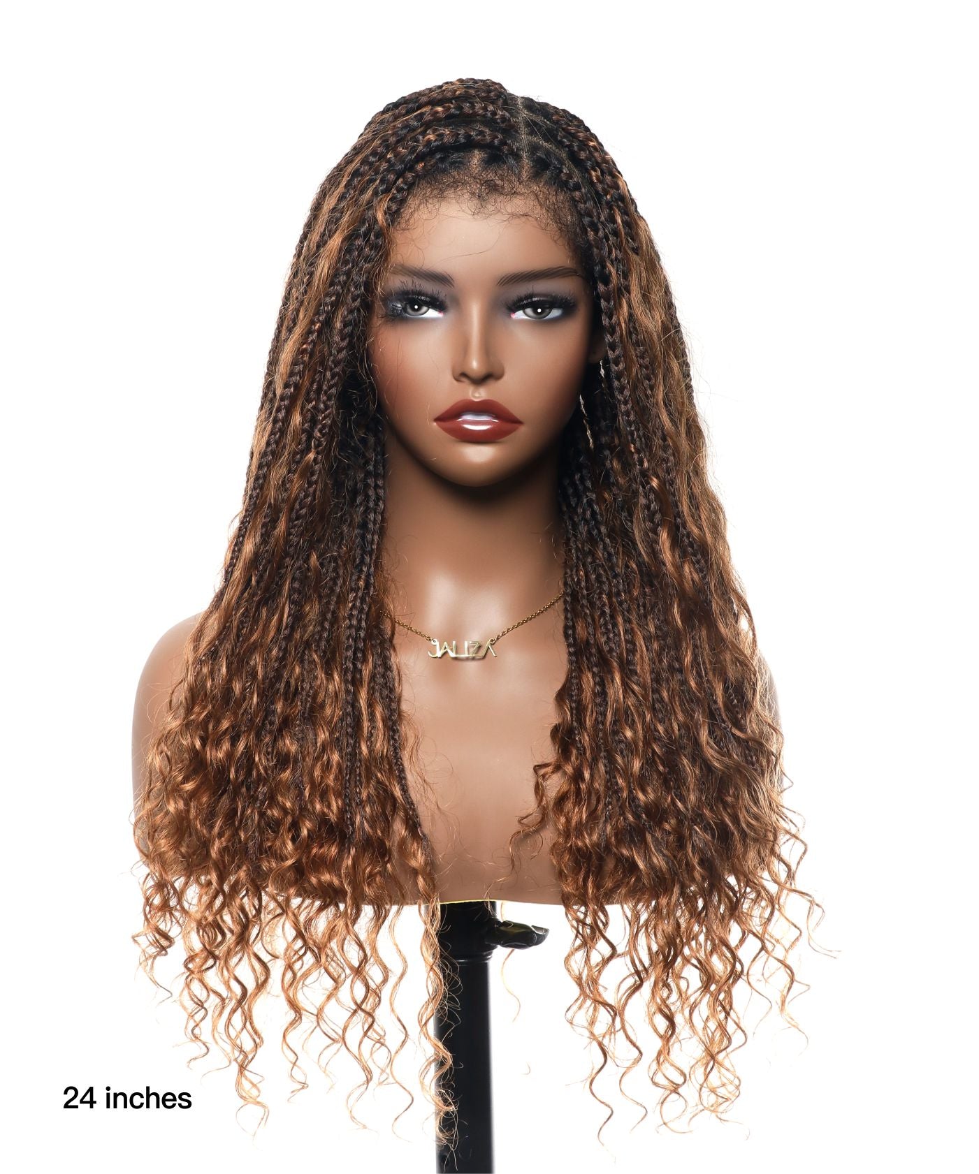 24" HD Lace Lightweight Tangleless Human Hair curls Full Hand Tied Boho Box Braided Wig