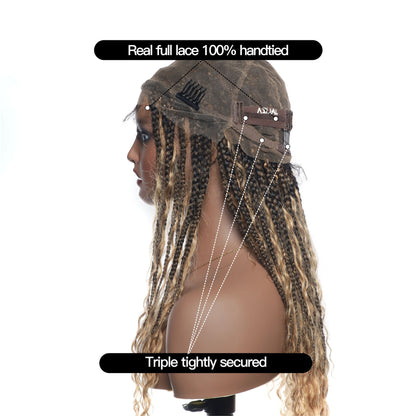 24" HD Lace Lightweight Tangleless Human Hair curls Full Hand Tied Boho Box Braided Wig