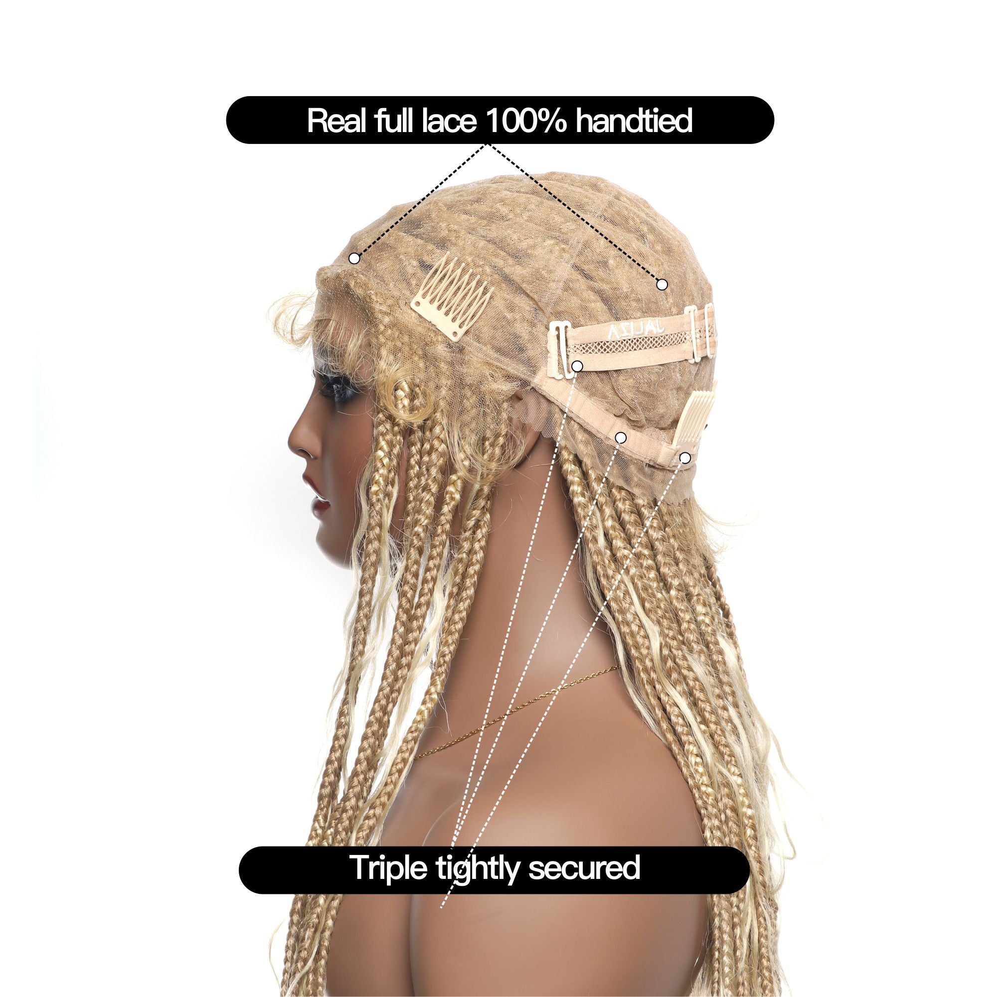 High density Square Base HD Lace Lightweight 100 Strands Tangleless 36" Knotless Boho Small Box Braided Wig - Human Baby Hair