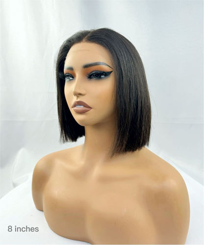 Bone Straight Glueless Virgin Hair Pre-Bleached Invisible Knots HD Lace Front Bob Wig