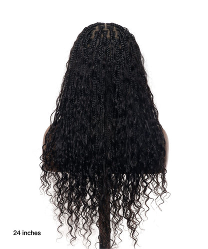 24" HD Lace Lightweight Tangleless Human Hair curls Full Hand Tied Boho Box Braided Wig