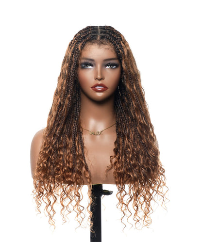 24" HD Lace Lightweight Tangleless Human Hair curls Full Hand Tied Boho Box Braided Wig