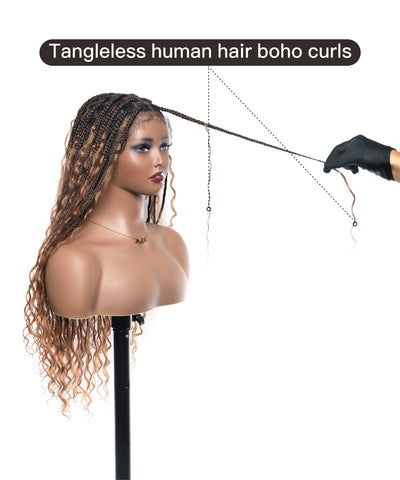 Tangleless Human Hair curls Full Hand Tied HD Lace 24