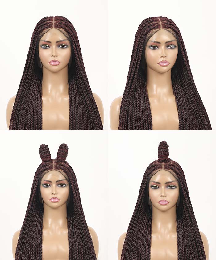 Fancivivi Small Knotless Box Braids 102 Strands Triangle Base Over Hip-Length 36" Full Hand Tied Lace Braided Wig