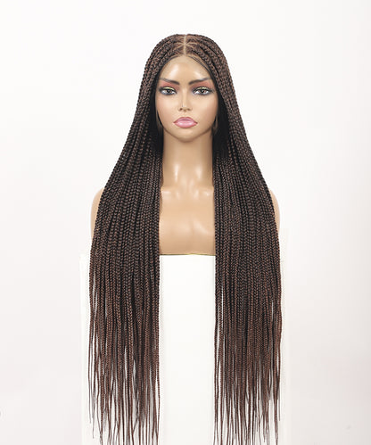 Fancivivi Small Knotless Box Braids 102 Strands Triangle Base Over Hip-Length 36" Full Hand Tied Lace Braided Wig