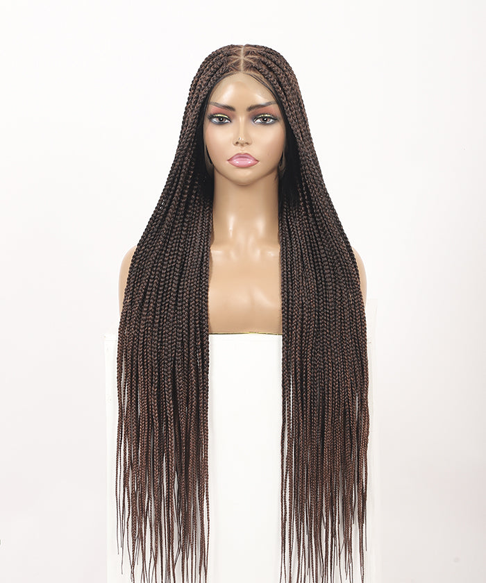 Fancivivi Small Knotless Box Braids 102 Strands Triangle Base Over Hip-Length 36" Full Hand Tied Lace Braided Wig