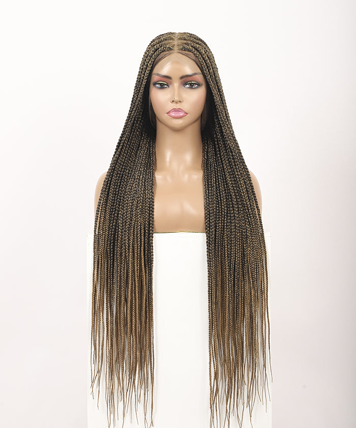 Fancivivi Small Knotless Box Braids 102 Strands Triangle Base Over Hip-Length 36" Full Hand Tied Lace Braided Wig