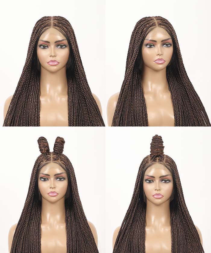 Fancivivi Triangle Medium Knotless Braids with Curls Over Hip-Length 36" Full Hand Tied Lace Box Braided Wig