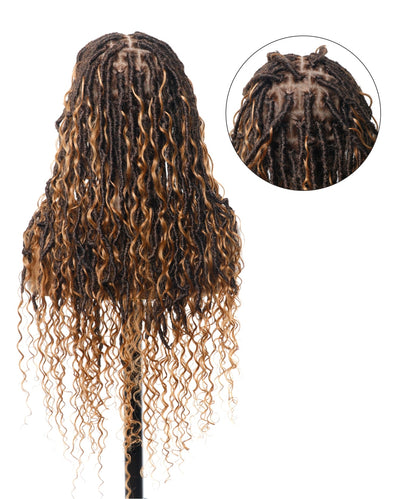 Pre Bleached Human Hair Lace Tangleless Boho Locs Braided Wig 30“ Human Hair Boho Curls