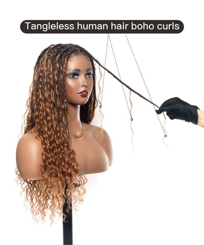 Tangleless Human Hair curls Full Hand Tied HD Lace 24