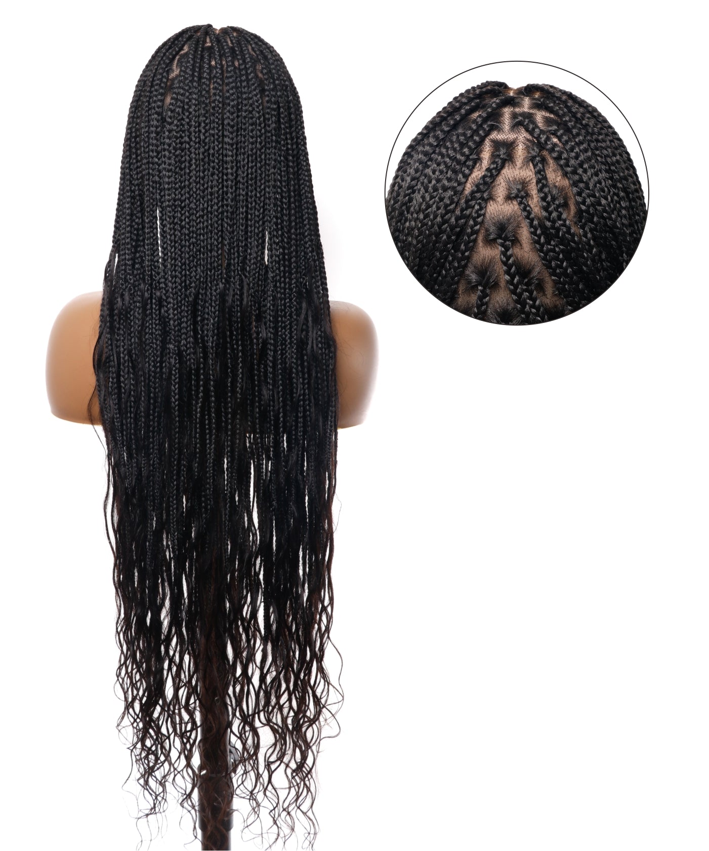 Pre Bleached Box Mix Cornrow Human Hair Boho Curls Tangleless Braided Wig 79 Strands