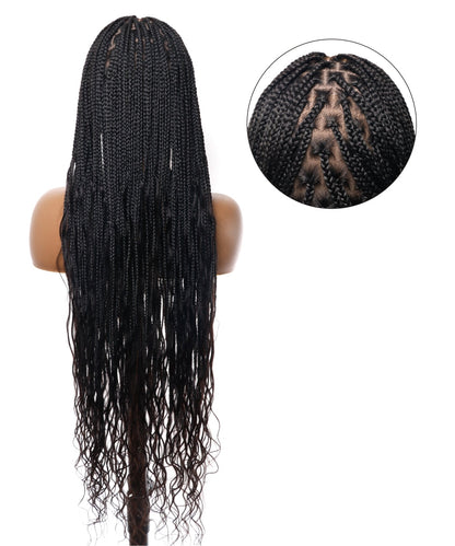 Pre Bleached Box Mix Cornrow Human Hair Boho Curls Tangleless Braided Wig 79 Strands