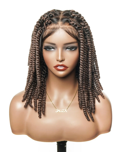 14" Jumbo Twist Pre Bleached Human Hair Lace Base HD Full Lace Braided Wig