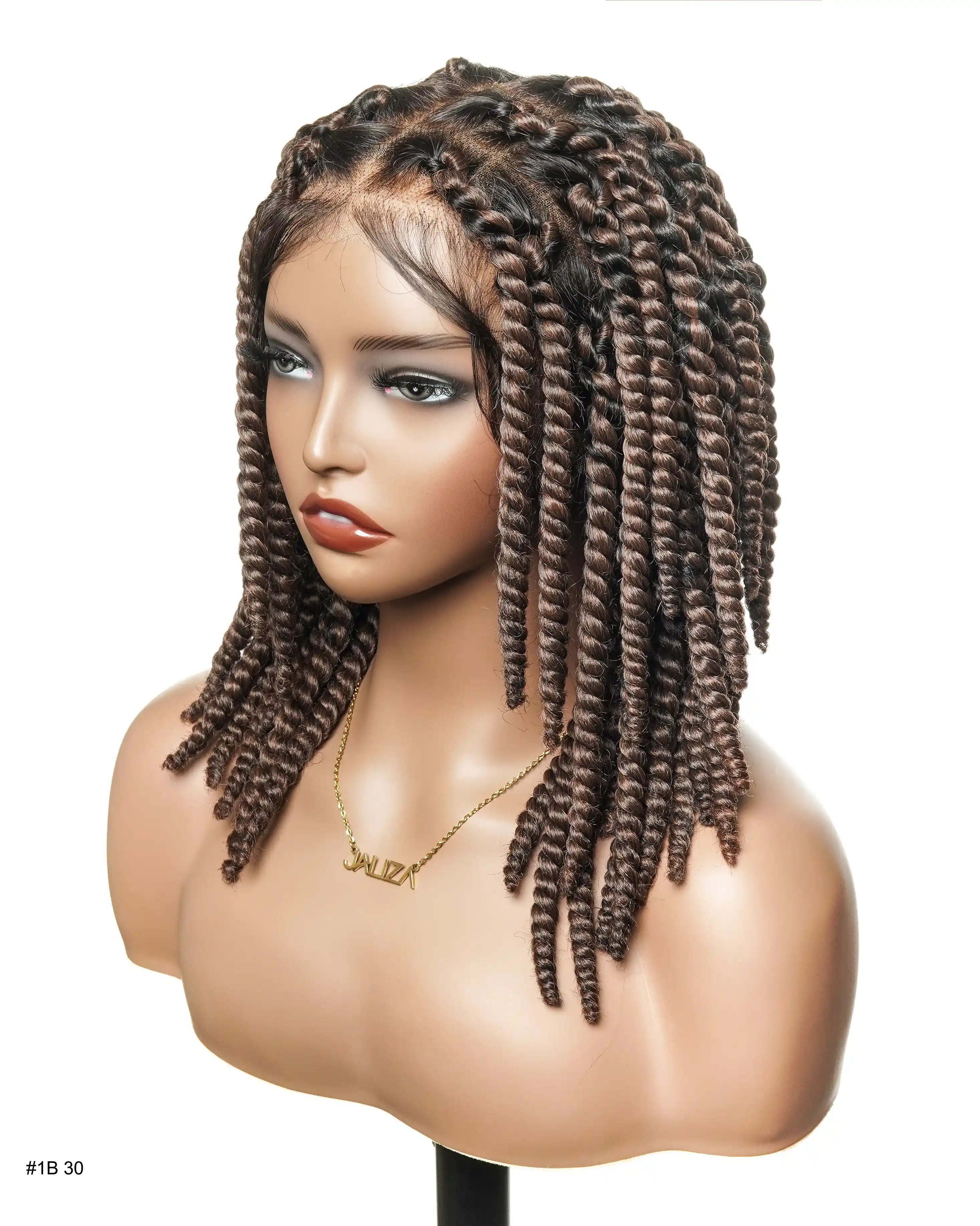 14" Jumbo Twist Pre Bleached Human Hair Lace Base HD Full Lace Braided Wig