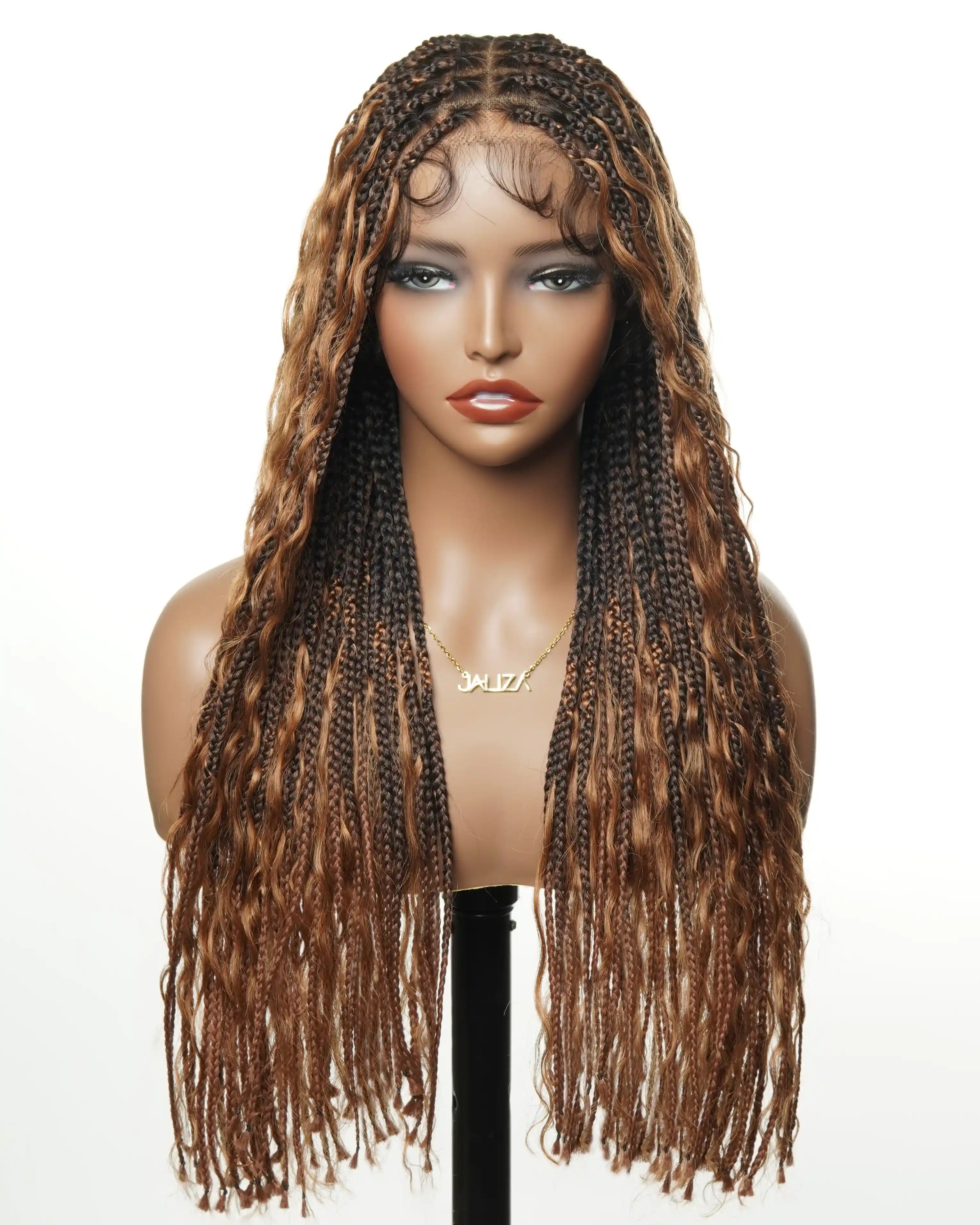 24" Pre Bleached Human Hair Lace Knotless 88 Strands Human Hair Boho Box Braided Wig