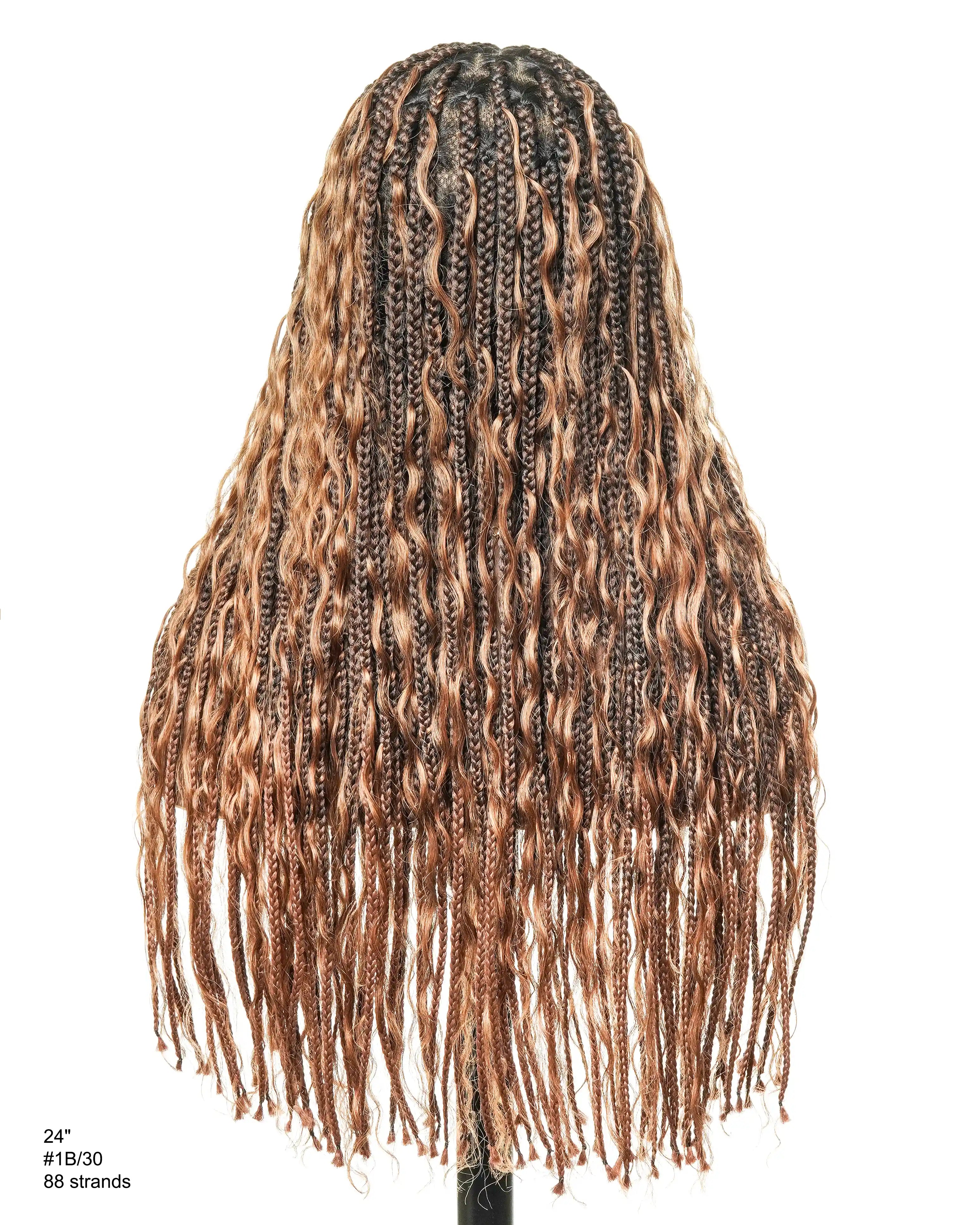 24" Pre Bleached Human Hair Lace Knotless 88 Strands Human Hair Boho Box Braided Wig