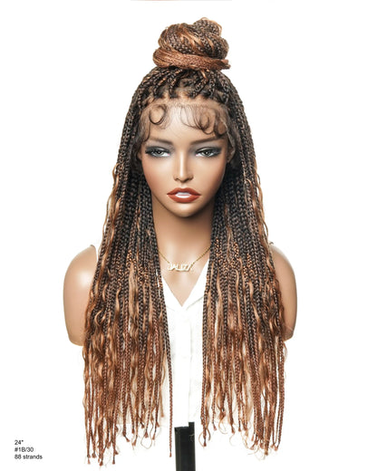 24" Pre Bleached Human Hair Lace Knotless 88 Strands Human Hair Boho Box Braided Wig