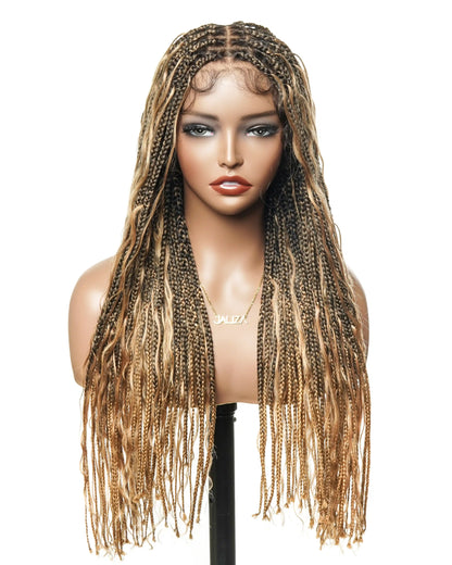 24" Pre Bleached Human Hair Lace Knotless 88 Strands Human Hair Boho Box Braided Wig