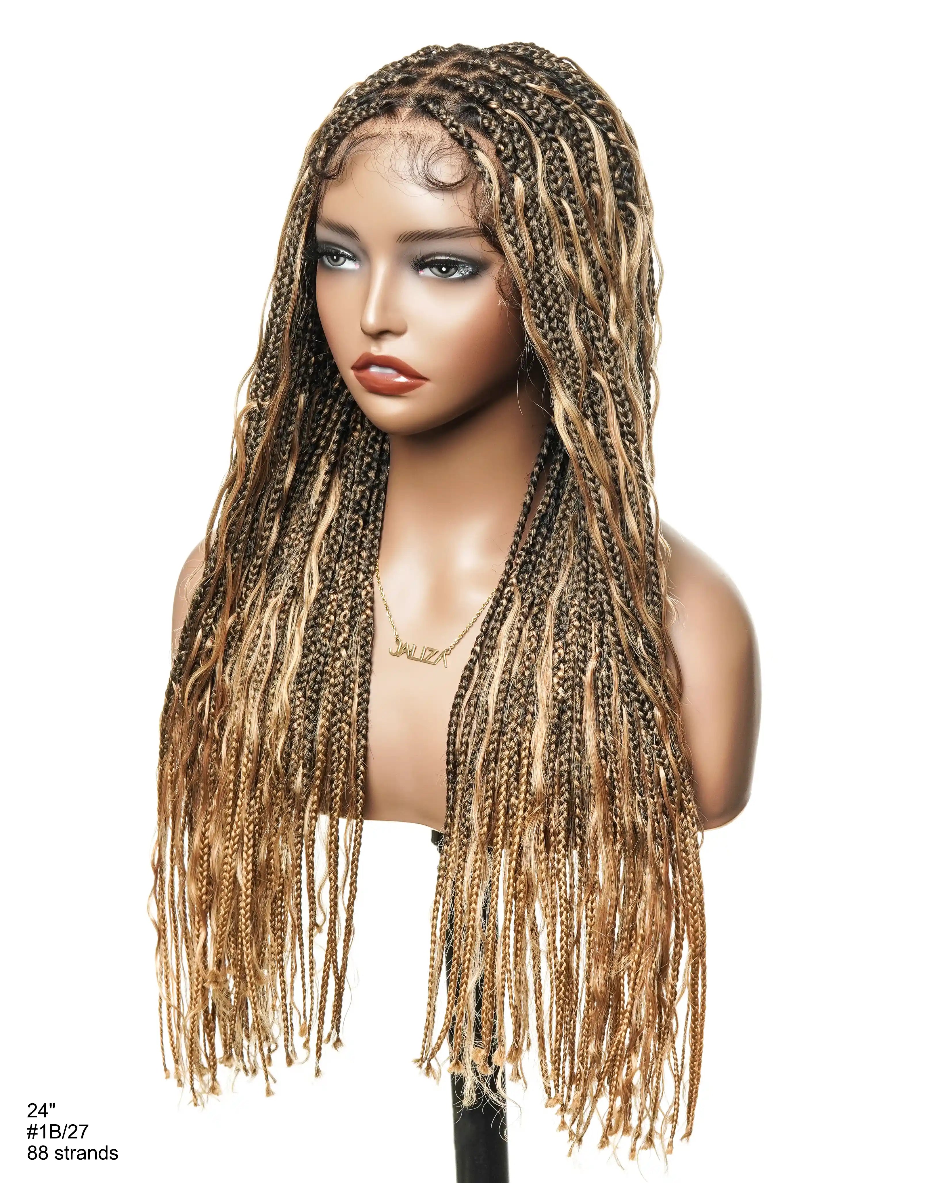 24" Pre Bleached Human Hair Lace Knotless 88 Strands Human Hair Boho Box Braided Wig