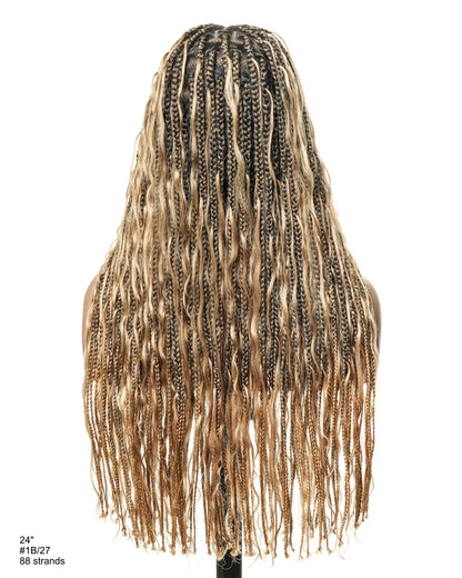 24" Pre Bleached Human Hair Lace Knotless 88 Strands Human Hair Boho Box Braided Wig