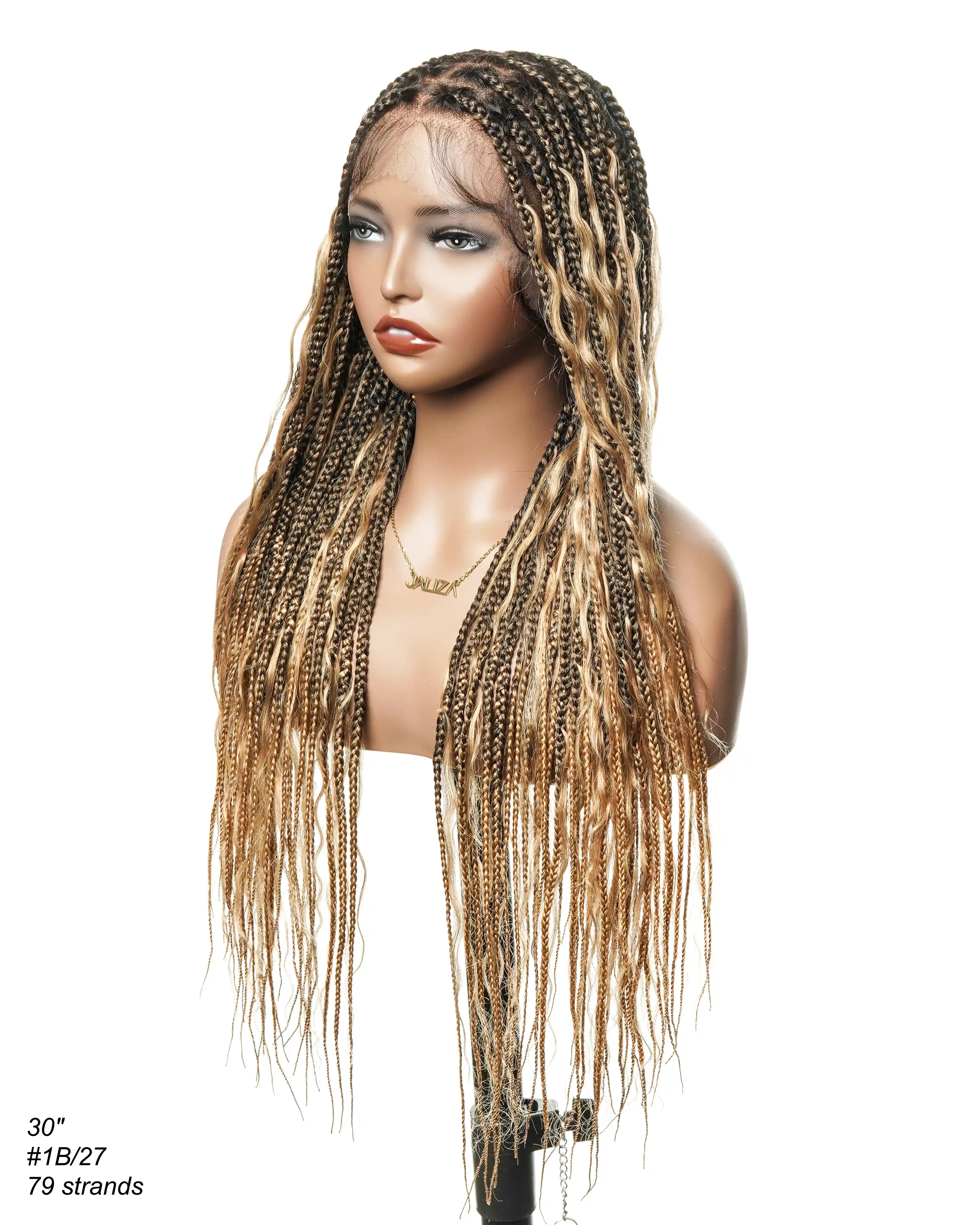 30" Pre Bleached Human Hair Lace Lightweight Human Hair Boho Curls Box Braided Wig