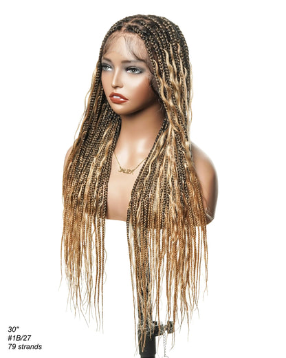 30" Pre Bleached Human Hair Lace Lightweight Human Hair Boho Curls Box Braided Wig