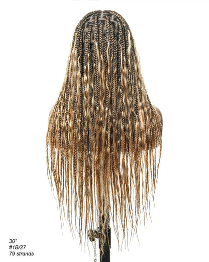 30" Pre Bleached Human Hair Lace Lightweight Human Hair Boho Curls Box Braided Wig