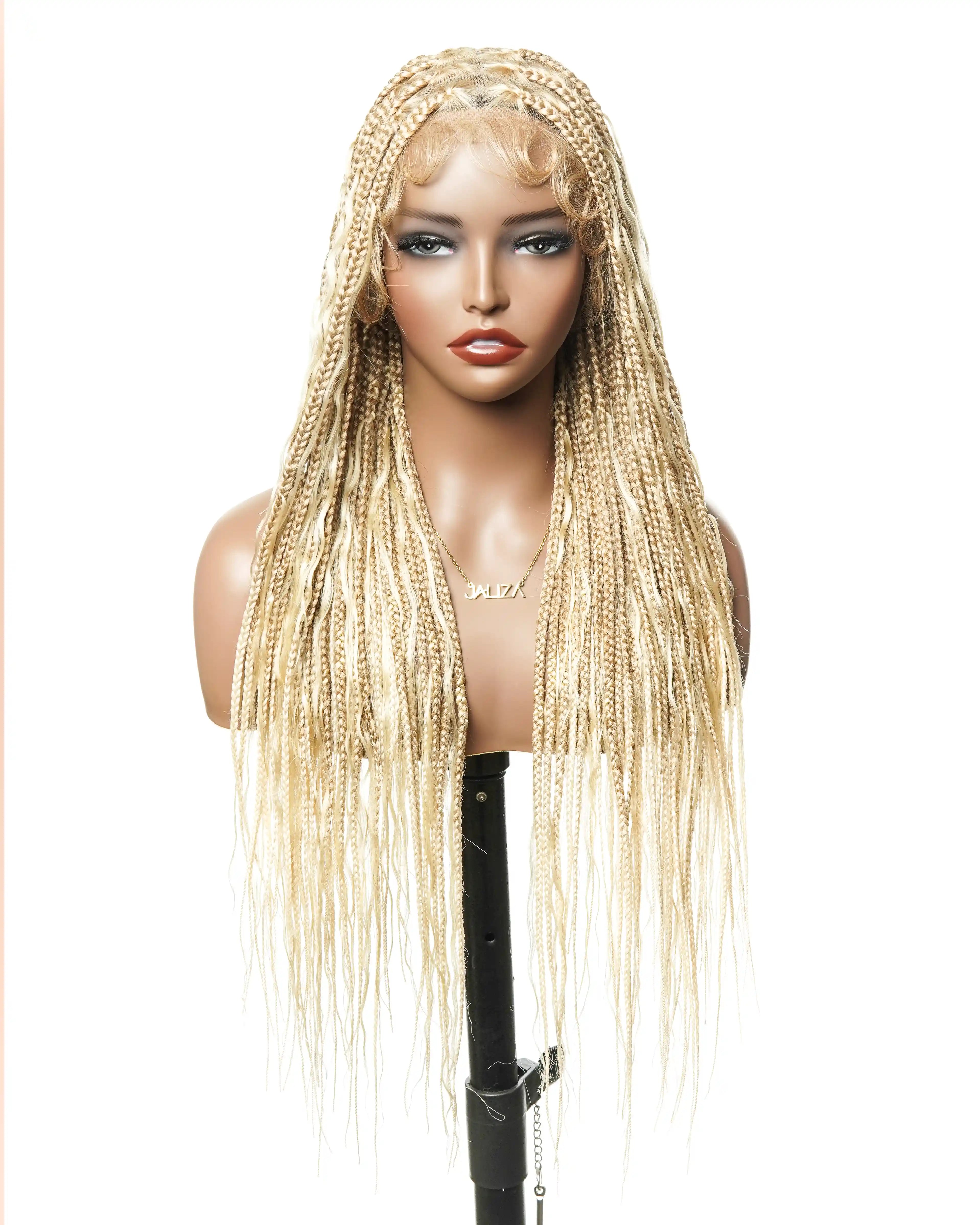 24" 27/613 Human Hair Curls Boho Box Braided Wig