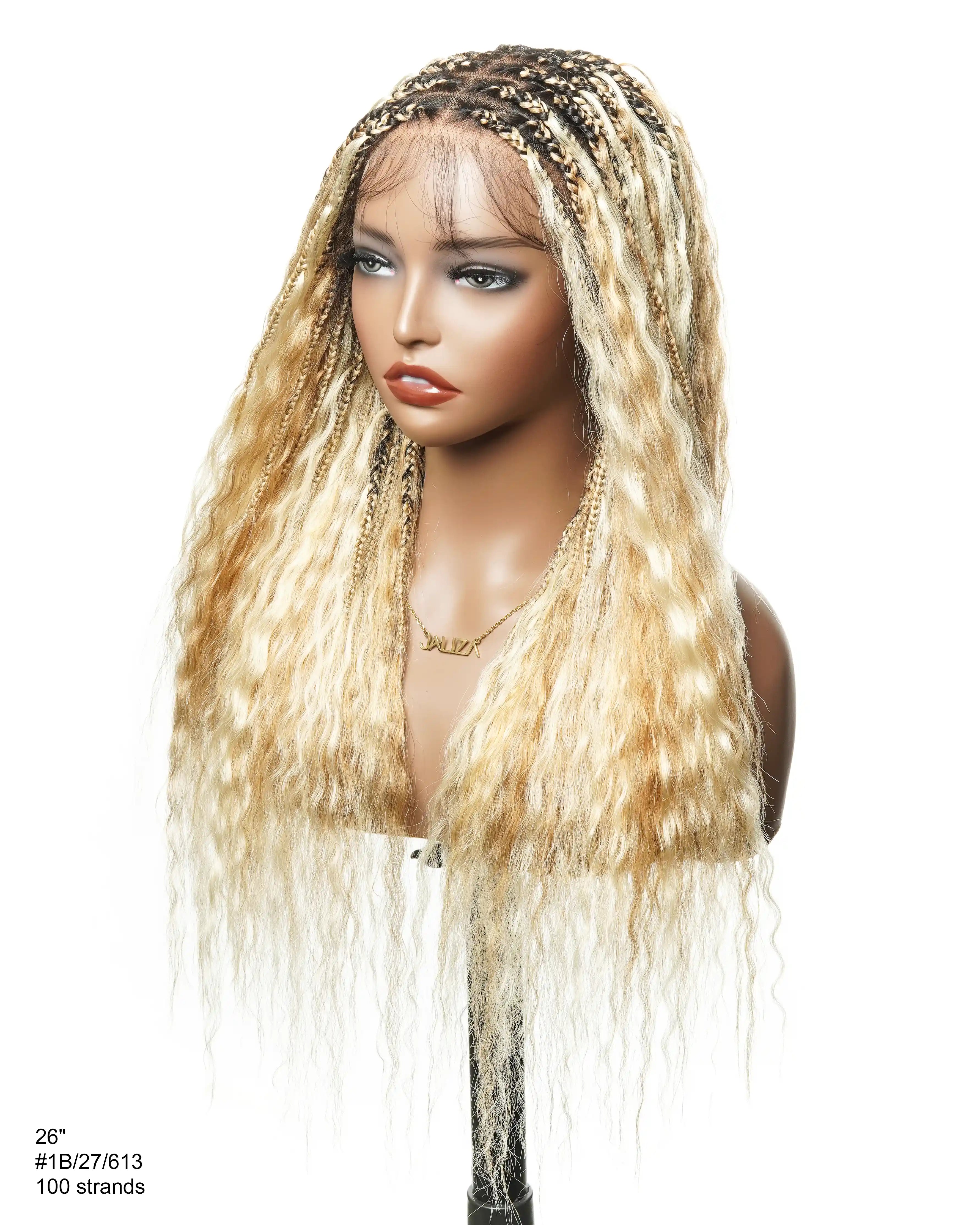 26" & 36" Super 27/613 Pre Bleached Human Hair Lace Knotless Boho Box Braided Wig Wet & Wavy