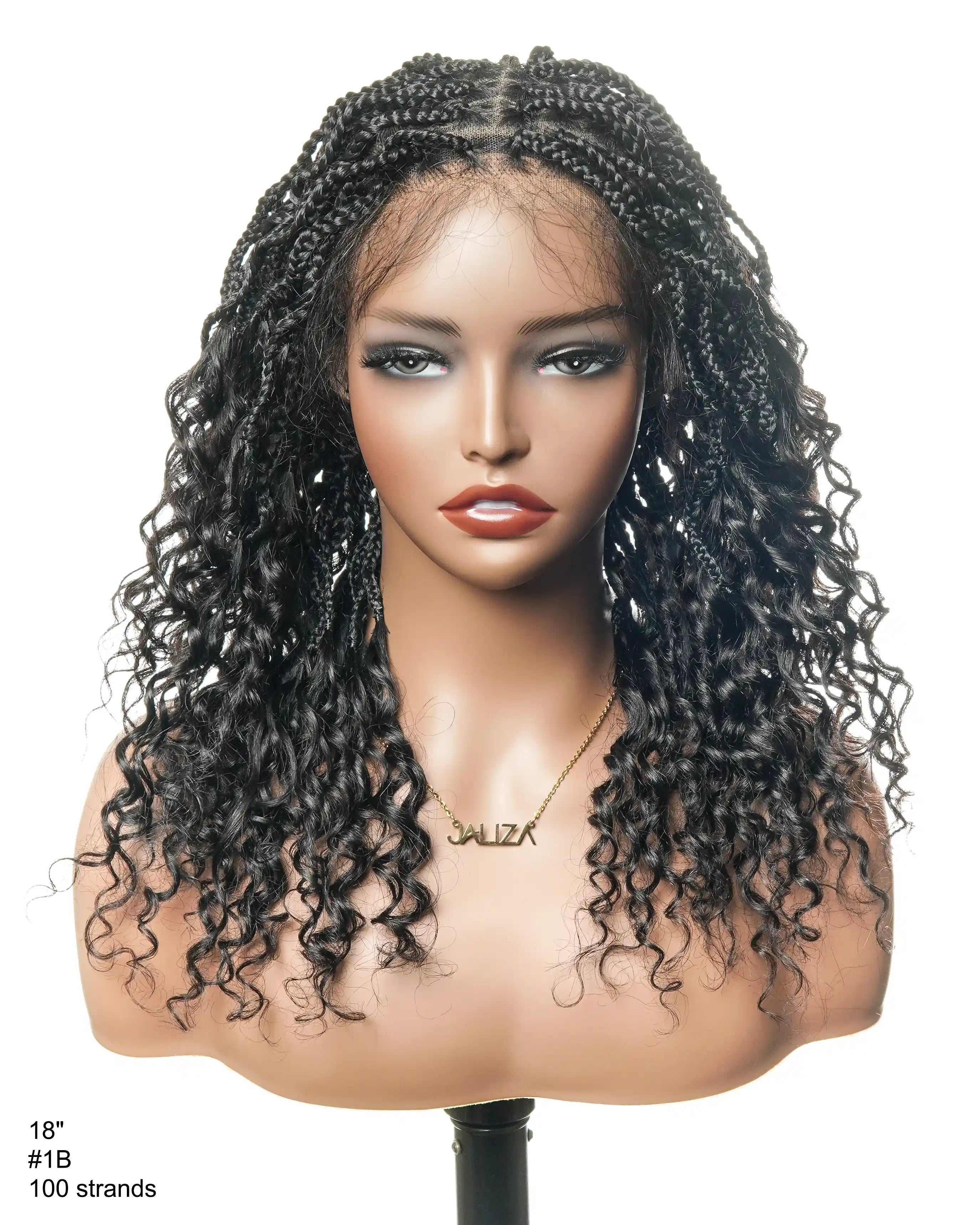 18" Wavy Box Braided Wig With Human Hair Curly Ends