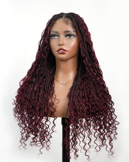 24" HD Lace Lightweight Tangleless Human Hair curls Full Hand Tied Boho Box Braided Wig