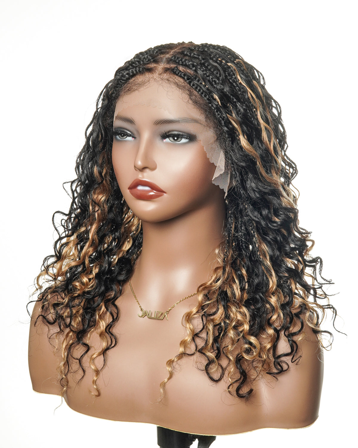 18" Blend 1B 27 Color Pre Bleached Human Hair Lace Knotless Boho Box Braided Wig