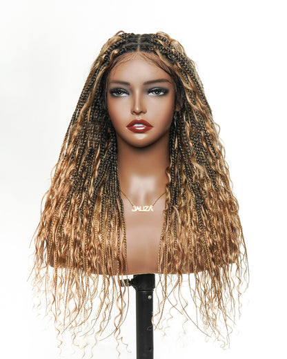 24" Human Hair Curls HD Full Lace Glueless Super Lightweight Boho Box Braided Wig (No Curly End)